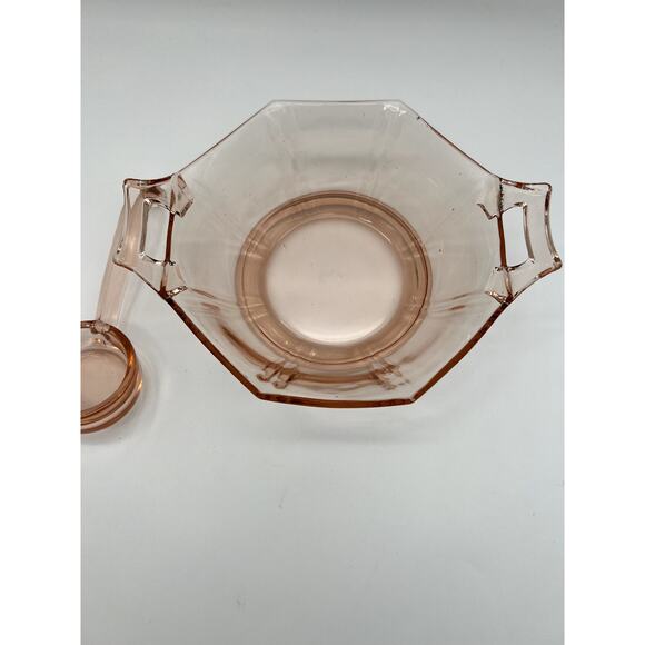 Vintage Imperial Pink Depression Glass Open Handled Molly Serving Bowl & Laddle - Picture 3 of 9